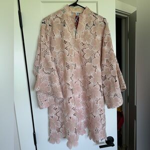 La vie style house beige flat lace mini caftan